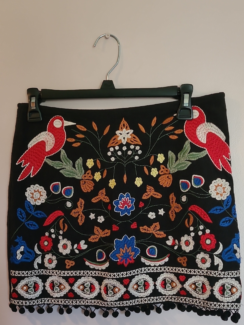 Umgee Black Mini Skirt with Multicolor Embroidery
